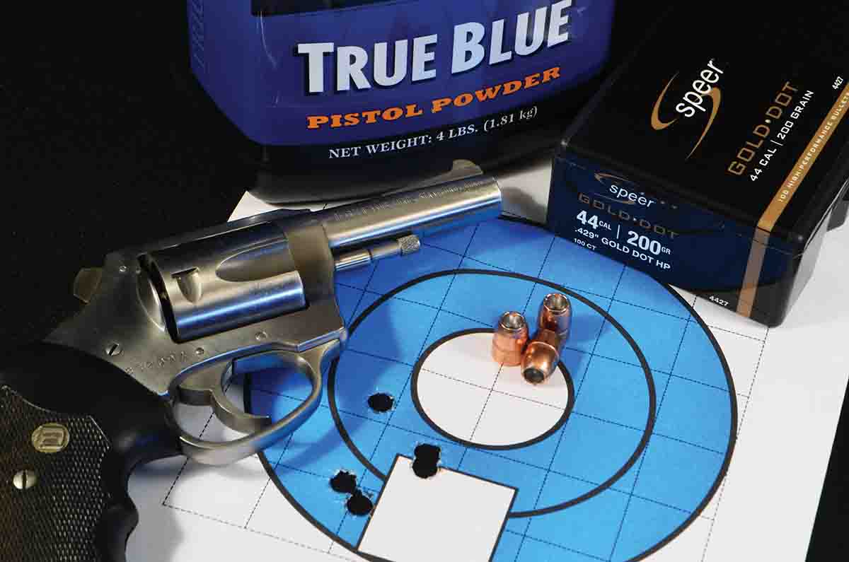 The best group shot with the Charter Arms Bulldog included Speer 200-grain Gold Dot bullets and Ramshot True Blue powder.